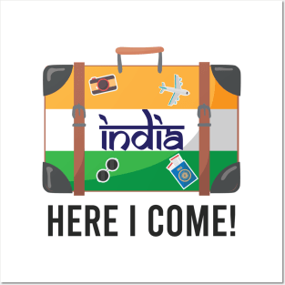 India Here I Come. India Travel India Flag Suitcase Design Posters and Art